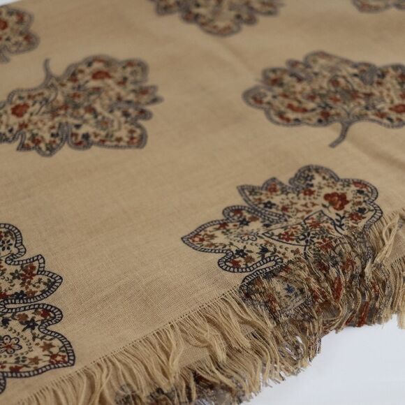 Vintage Brown Fringe Leaf Print Oversized Blanket Scarf Wrap 54x53 - Picture 7 of 10